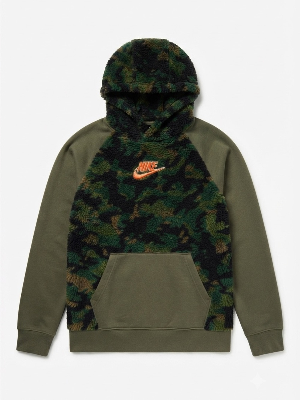 Nike Kids Green Camo Sherpa Fleece Fuzzy Hoodie Sweatshirt Size 5-6 Years (M)